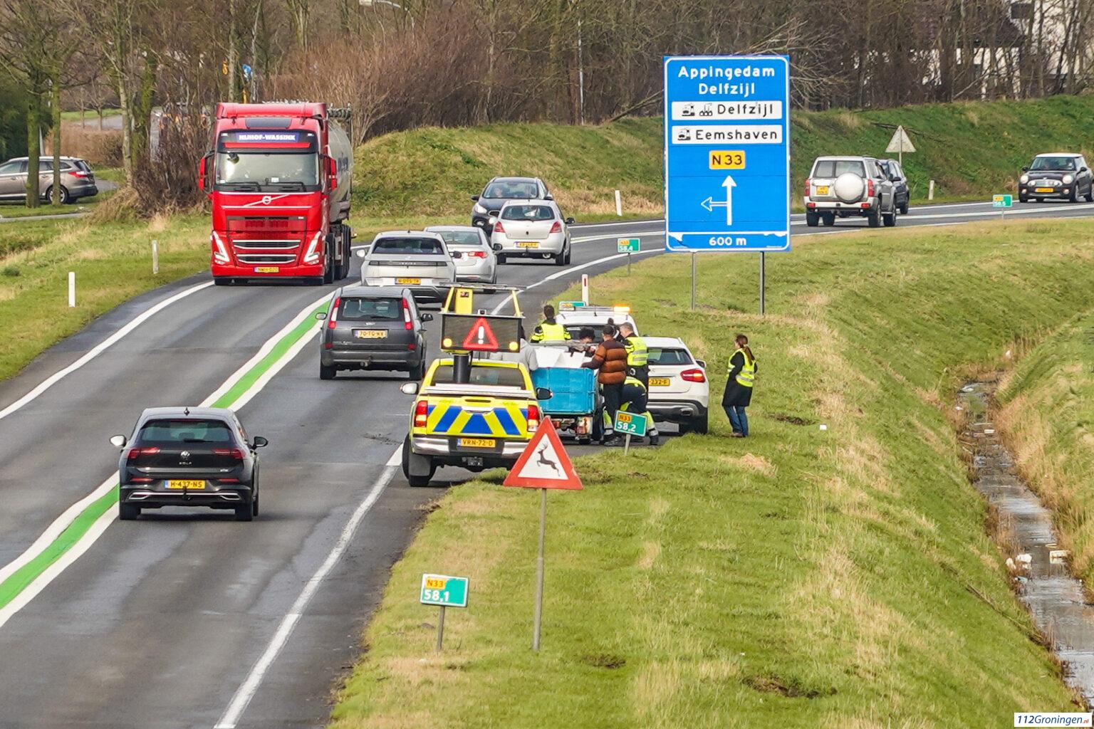 Ongeval op N33 net voor Appingedam. Ongeval op N33 net voor Appingedam.