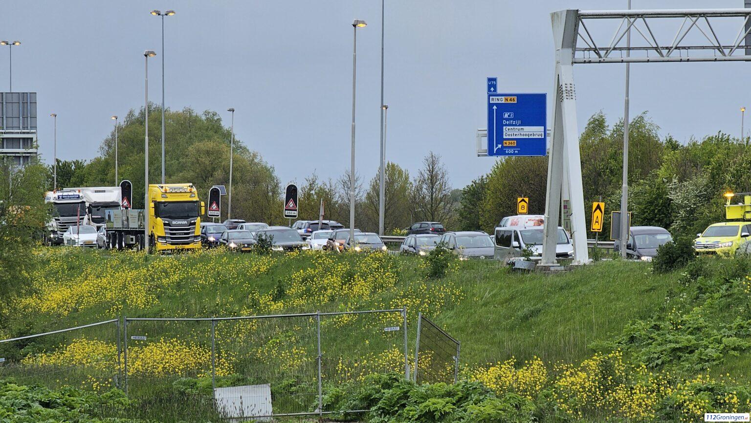 Kop/ staart ongeval N46 Groningen, file tot gevolg. Kop/ staart ongeval N46 Groningen, file tot gevolg.