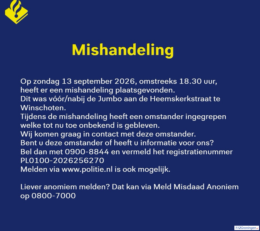 Winschoten: Politie zoekt omstander na mishandeling bij Jumbo
